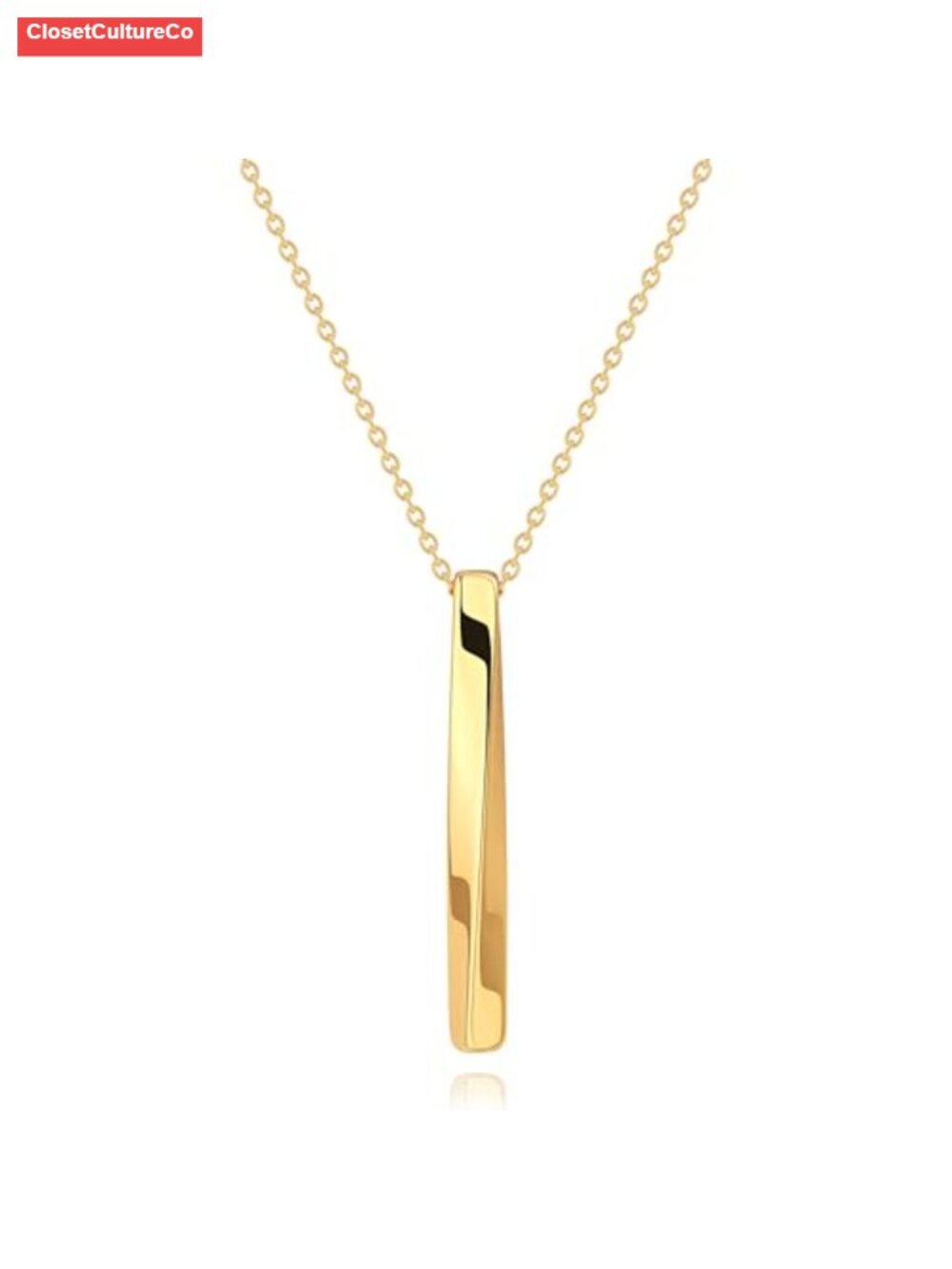 18k Gold Plated Long Pendant Necklace with Circle Chain and Bar Pendant